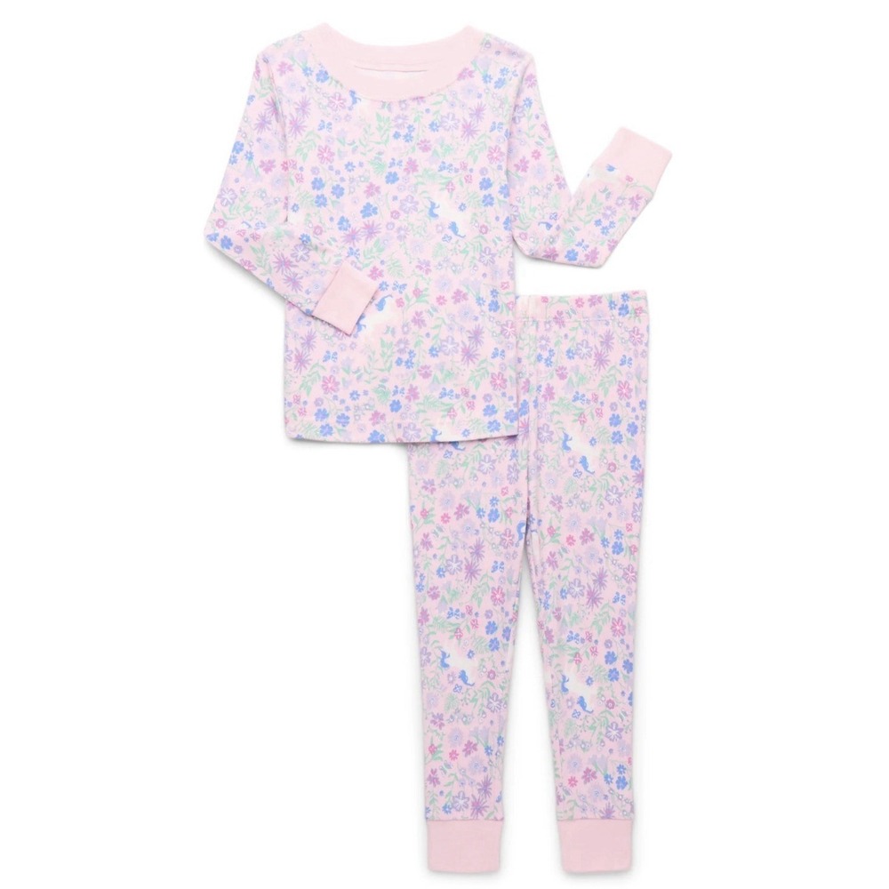 Toddler Girls Pink Floral Cotton Pajama Set 2 Piece Sleepwear 18 Months